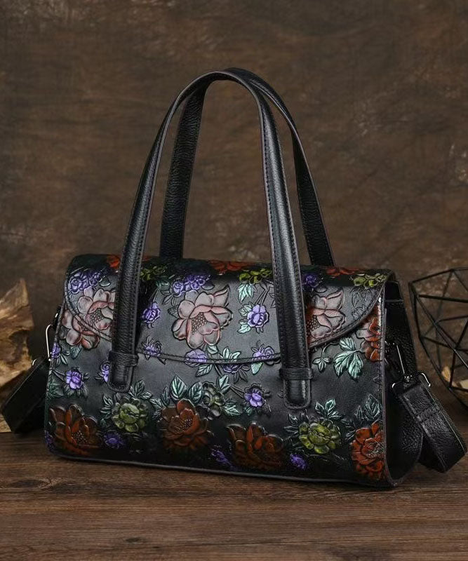 Women's Retro Leather Tote Bag Black - OutfitLondon