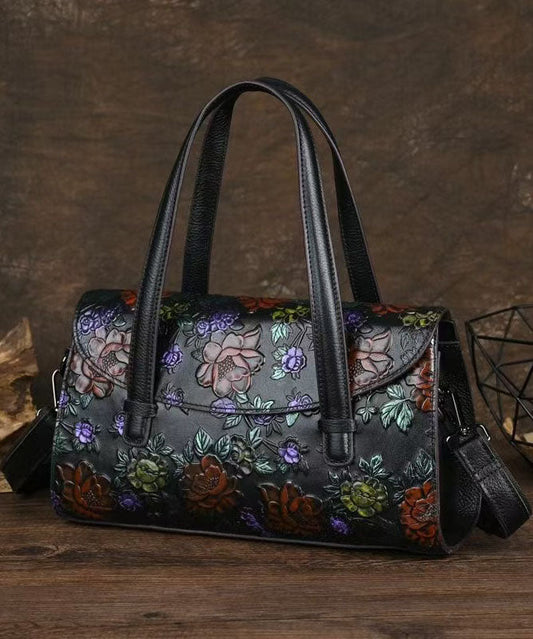 Women's Retro Leather Tote Bag Black - OutfitLondon