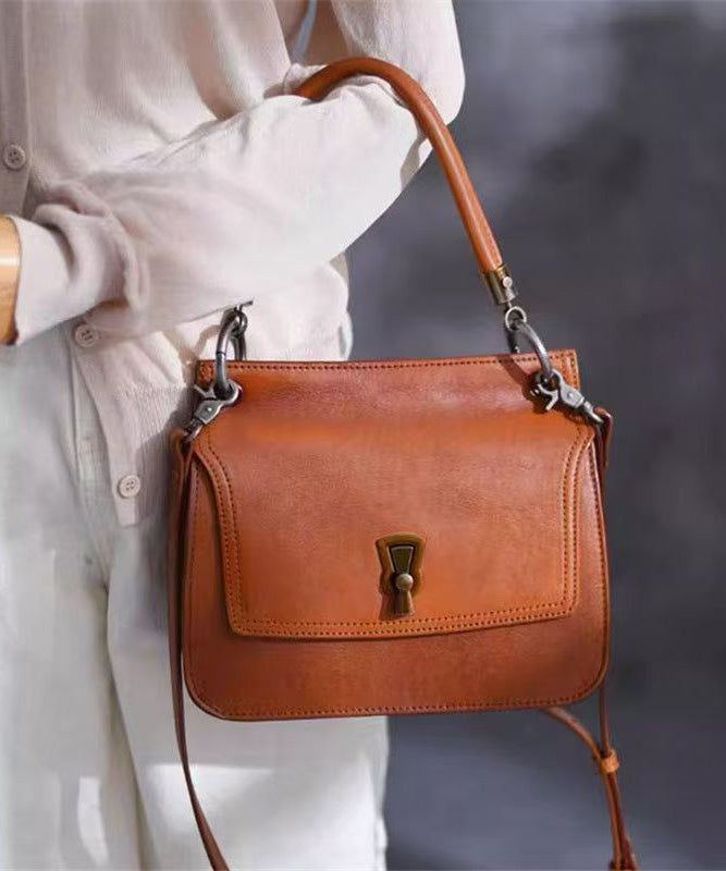 Women's Faux Leather Compact Satchel Brown - OutfitLondon
