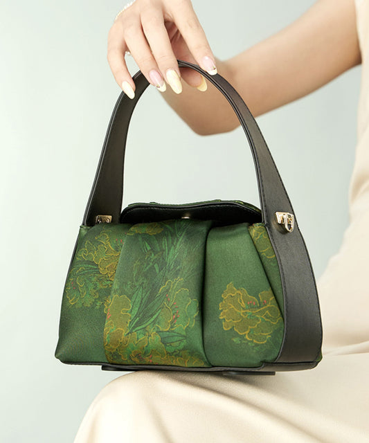 Women's Silk Embroidered Tote Bag Green - OutfitLondon