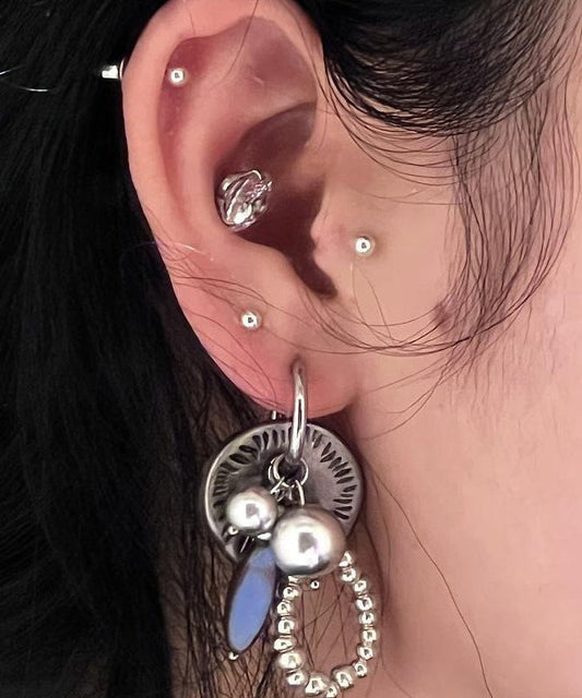 Women's Stainless Steel Silk Bead Dangle Earrings Lightweight - OutfitLondon