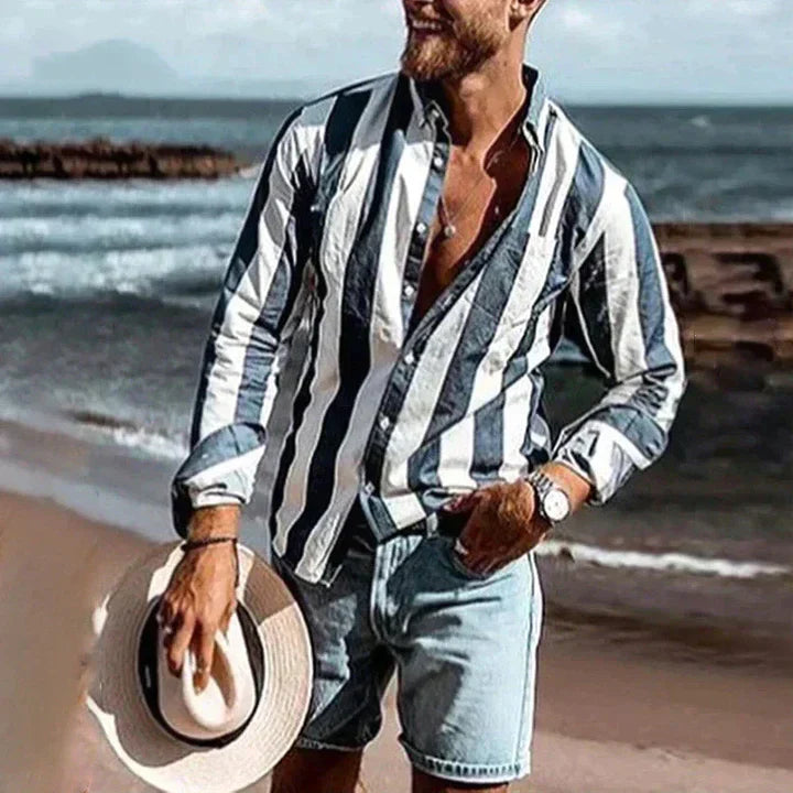 Relaxed Fit Breathable Striped Men's Shirt - OutfitLondon