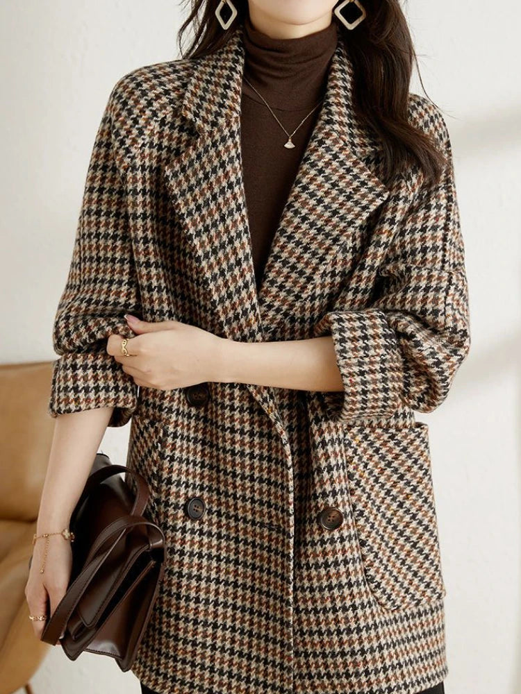 Classic Plaid Women's Blazer Jacket