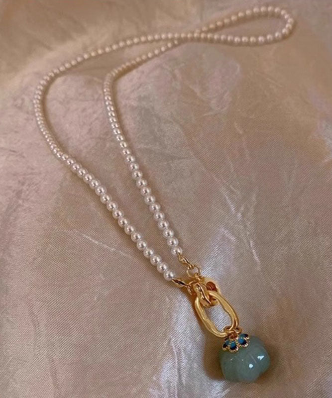 Sterling Silver Plated Jade Pendant Necklace For Women - OutfitLondon