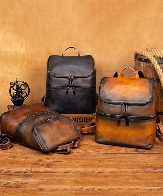 Yellow Leather Backpack Large Capacity For Work Travel - OutfitLondon