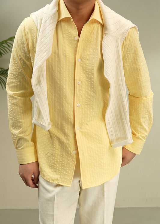 Men's Yellow Cotton Button Down Shirt Classic Fit - OutfitLondon