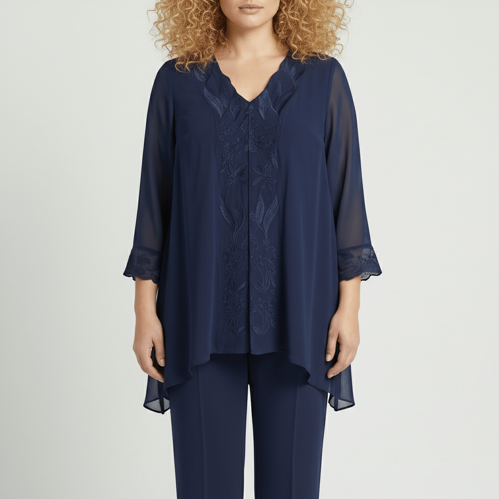 Embroidered 2 Piece Tunic and Slim Fit Pants Set