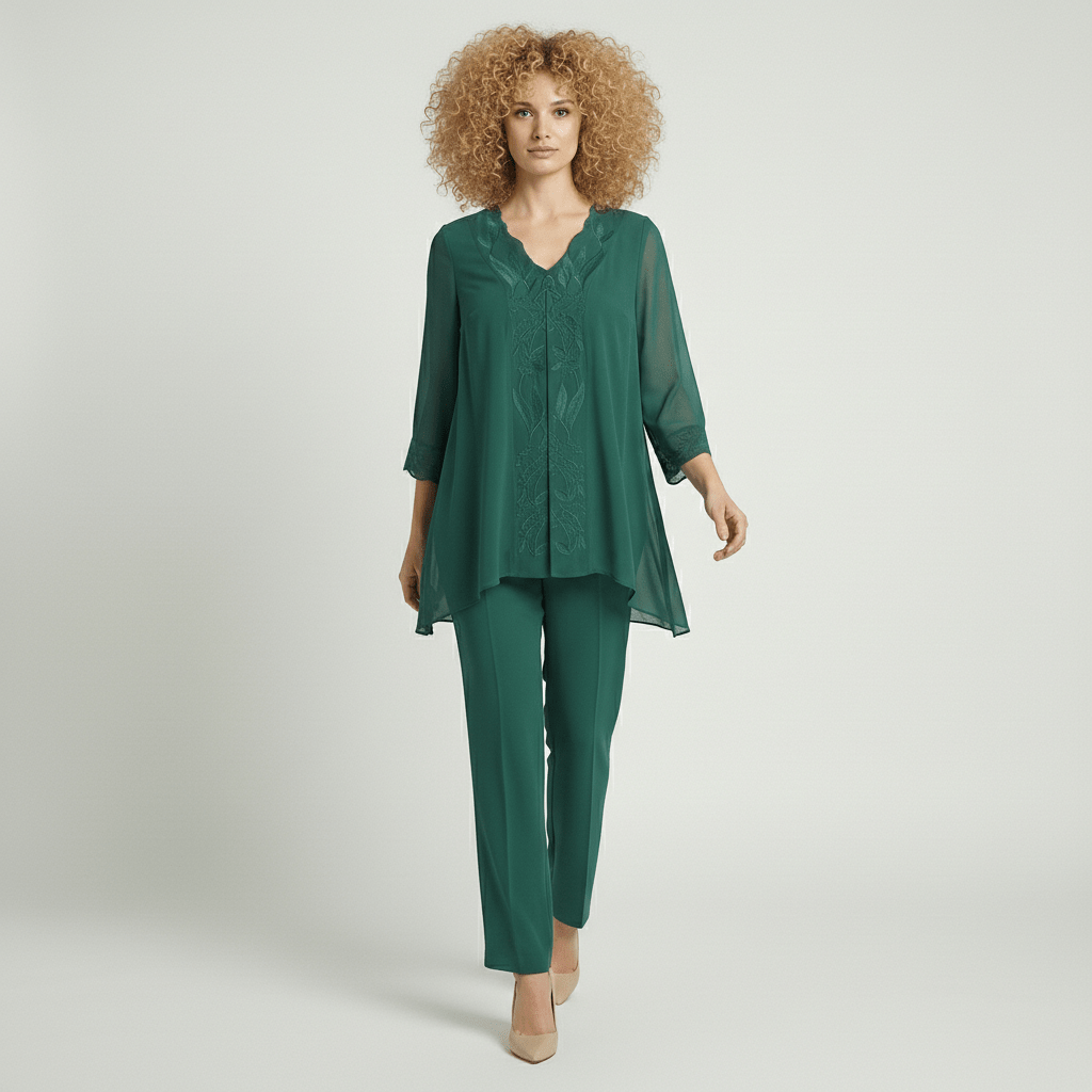 Embroidered 2 Piece Tunic and Slim Fit Pants Set