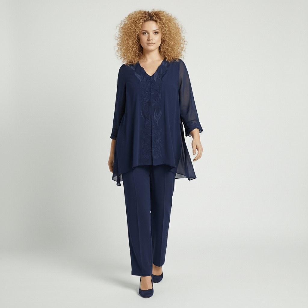 Embroidered 2 Piece Tunic and Slim Fit Pants Set