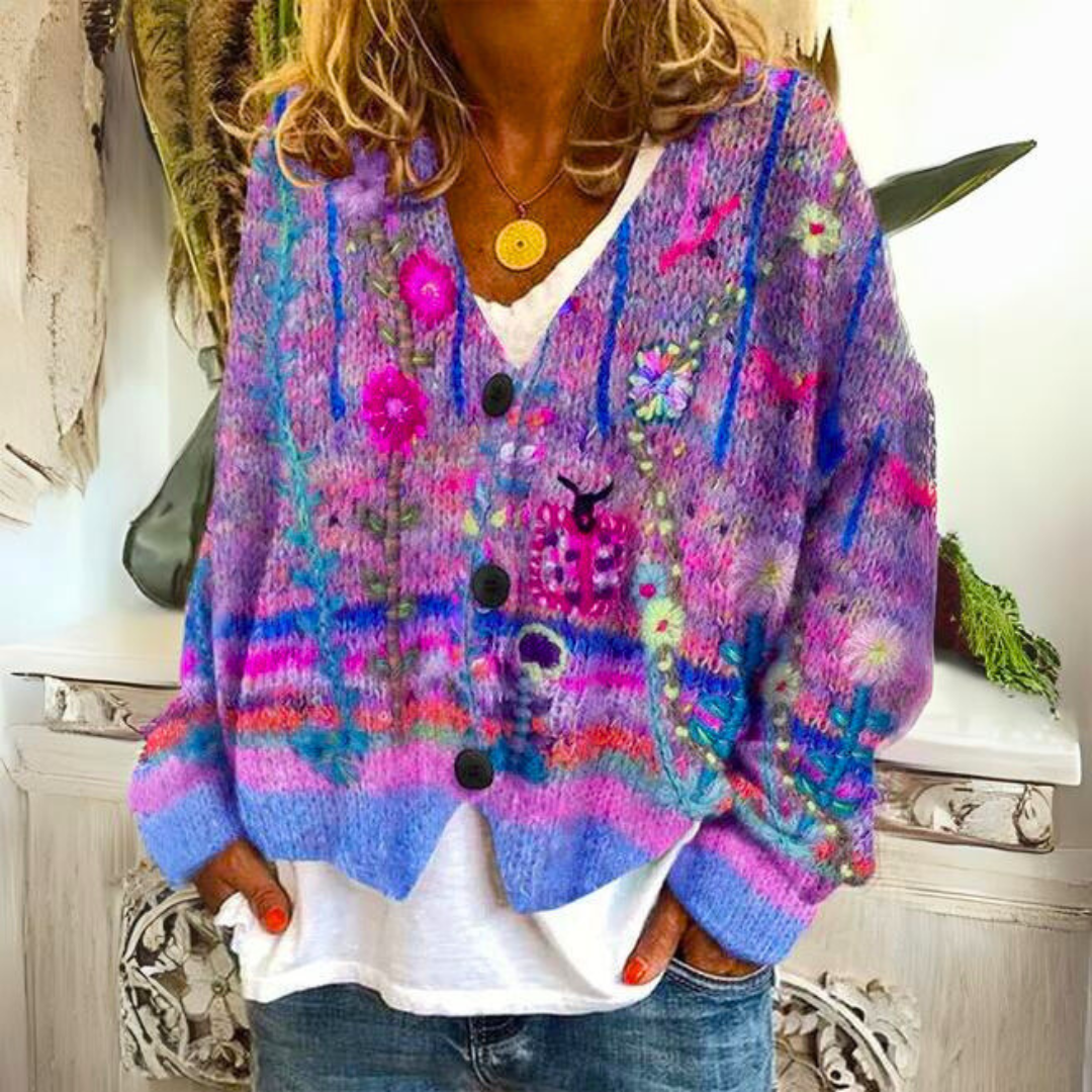 Pretty Floral Ladies Knitted Cardigan