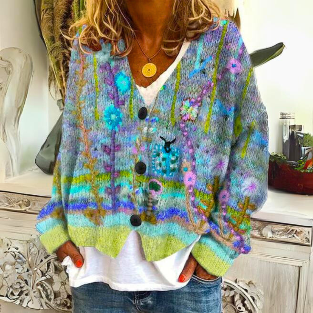 Pretty Floral Ladies Knitted Cardigan