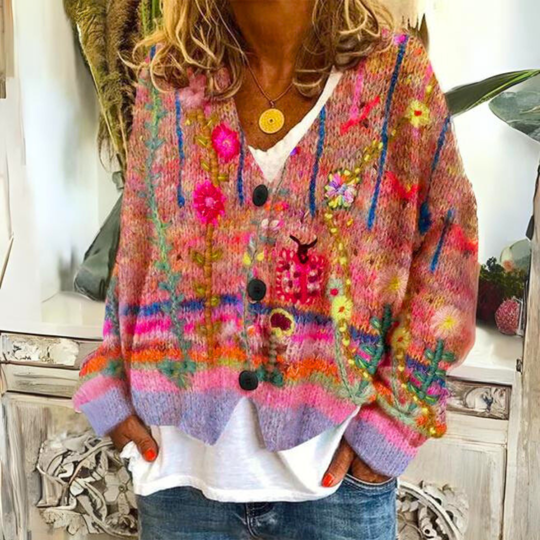 Pretty Floral Ladies Knitted Cardigan