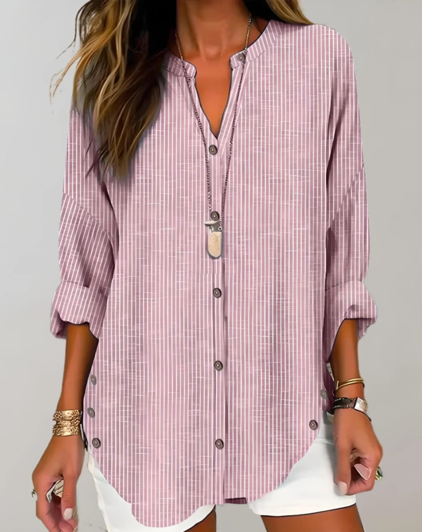 Classic Striped Long Sleeve Women's Blouse