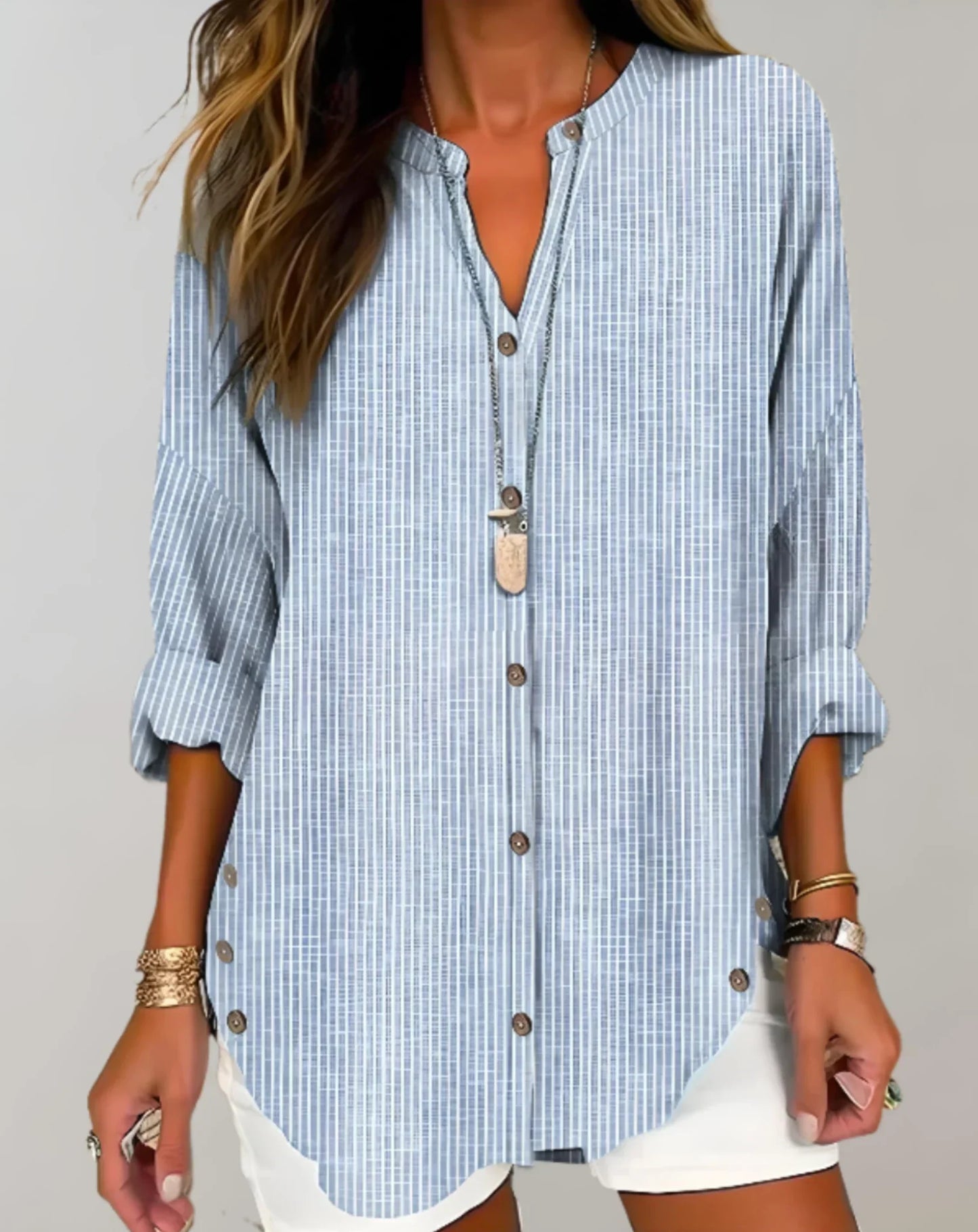 Classic Striped Long Sleeve Women's Blouse - OutfitLondon