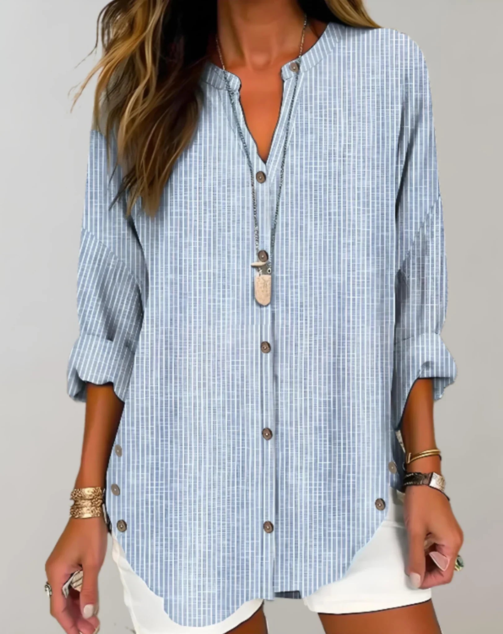 Classic Striped Long Sleeve Women's Blouse - OutfitLondon
