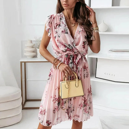 Chic Floral Midi Wrap Dress - OutfitLondon