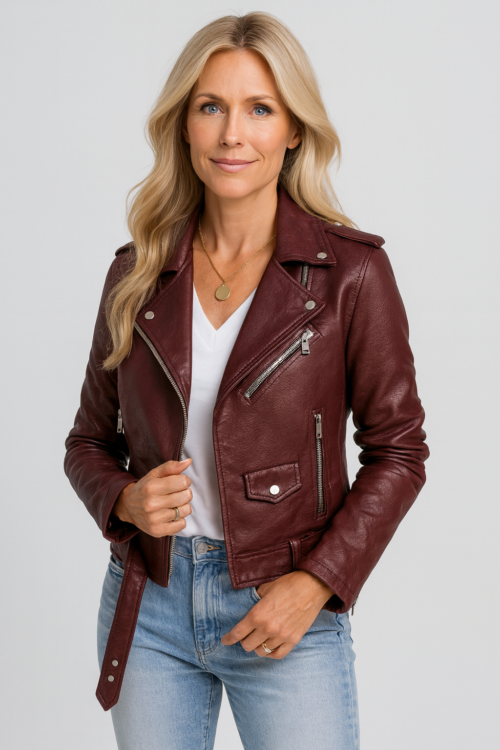 Nina | Ladies Faux Leather Jacket with High Collar - OutfitLondon