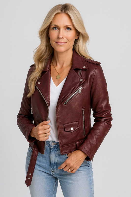 Nina | Ladies Faux Leather Jacket with High Collar - OutfitLondon