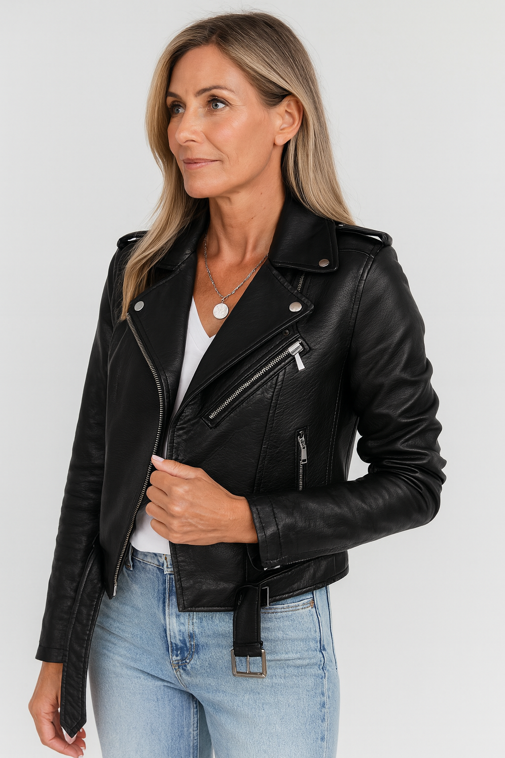 Nina | Ladies Faux Leather Jacket with High Collar