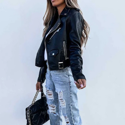 Nina | Ladies Faux Leather Jacket with High Collar