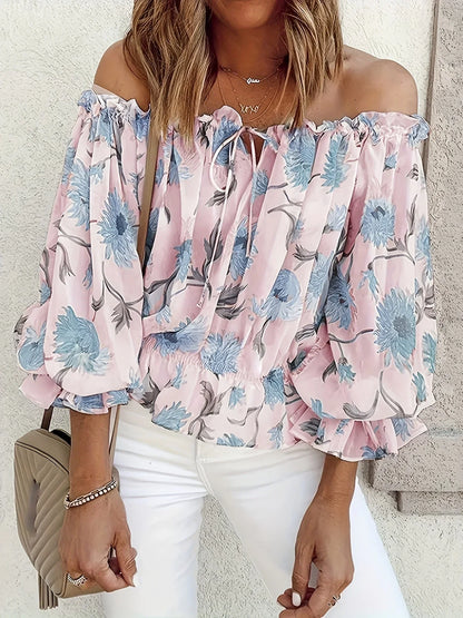 Chic Womens Floral Off Shoulder Top