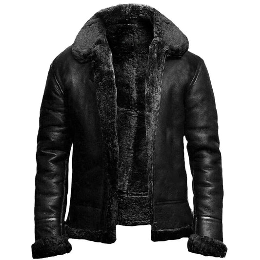Men's Black Shearling Leather Jacket - OutfitLondon