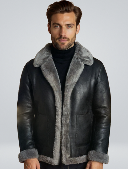 Men's Black Shearling Leather Jacket