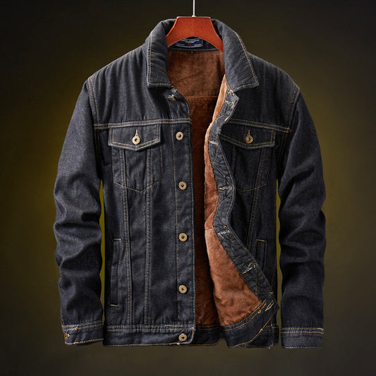 Warm Mens Denim Coat with Fleece Inner Lining - OutfitLondon