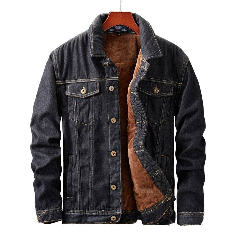 Warm Mens Denim Coat with Fleece Inner Lining