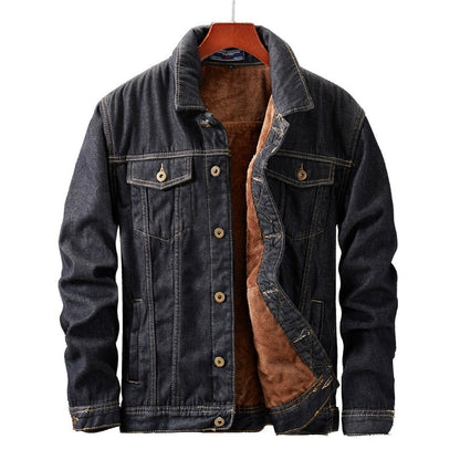 Warm Mens Denim Coat with Fleece Inner Lining