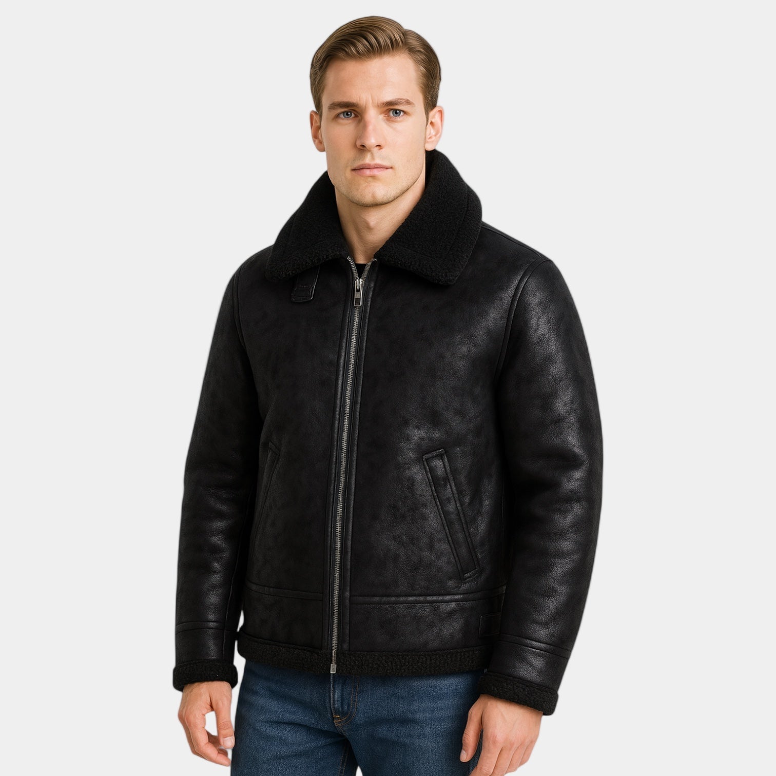 Men's Faux Fur Aviator Jacket - Thick Warm Parka - OutfitLondon