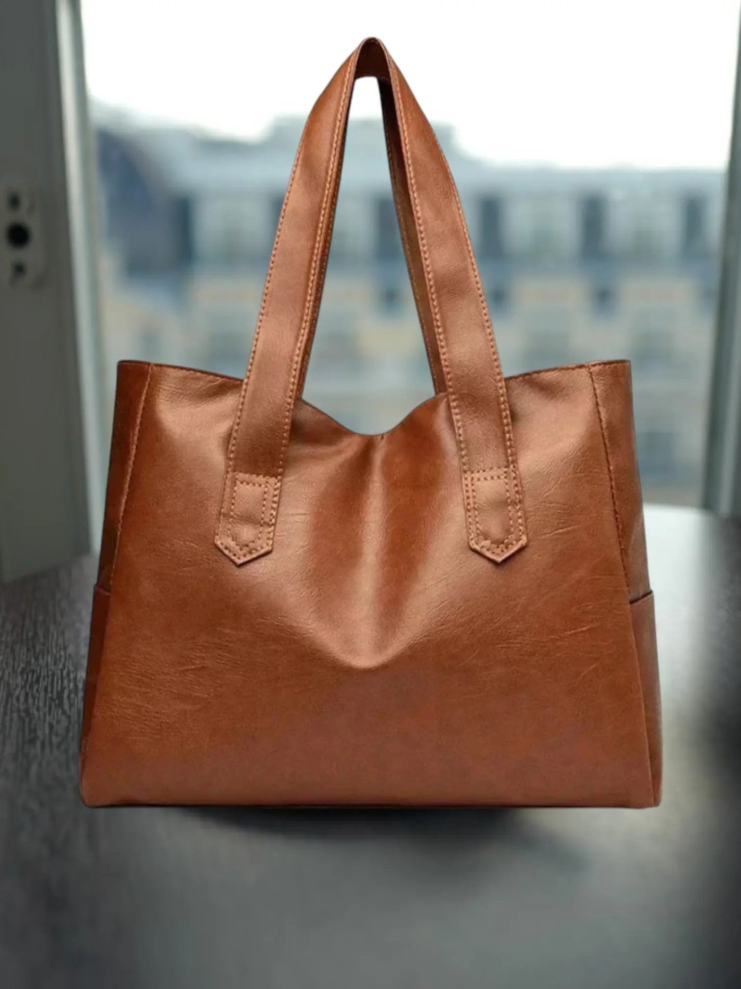 Elegant Genuine Leather Tote Shoulder Bag - OutfitLondon