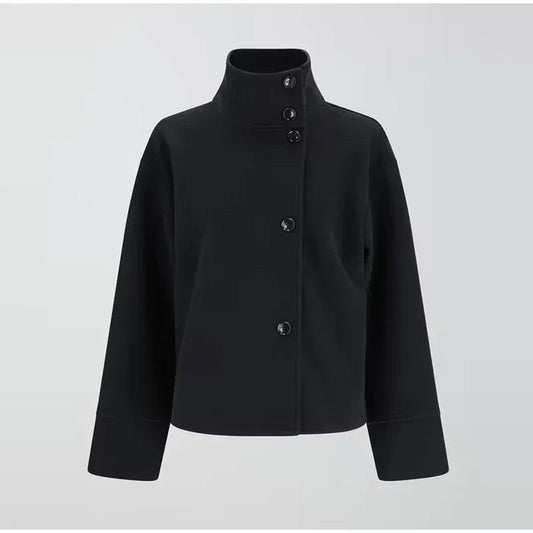 Stylish Short Women's Coat with Classic Collar and Button Front - OutfitLondon