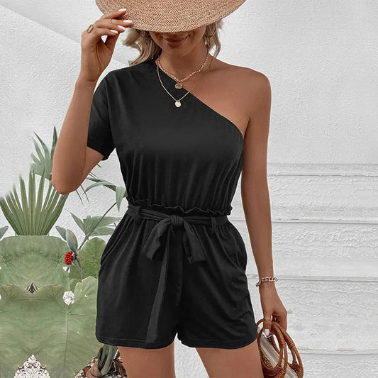 Chic Black Jumpsuit for Women One Shoulder Design - OutfitLondon