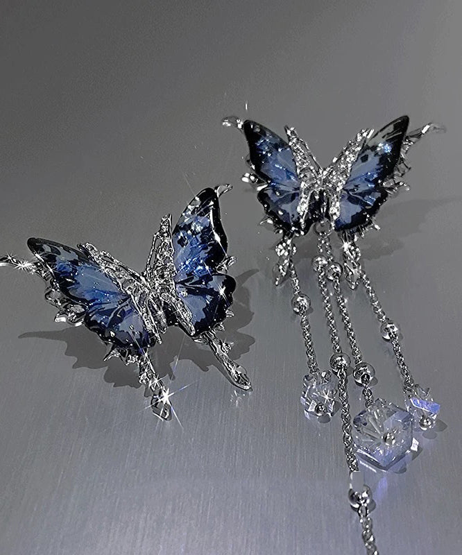 Women's Asymmetrical Drop Earrings Copper Alloy Blue Crystal - OutfitLondon