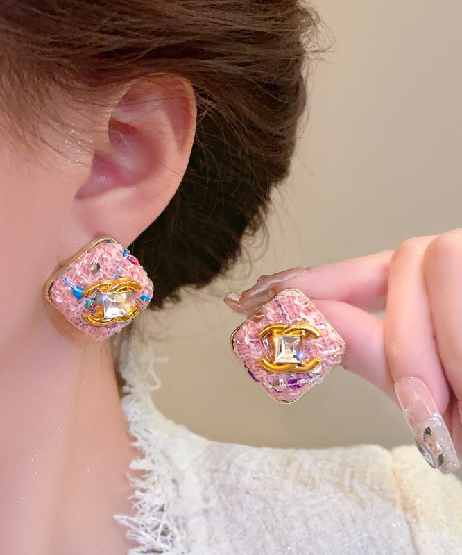 Women's Square Earrings Rose Zircon Alloy Comfortable Fit - OutfitLondon