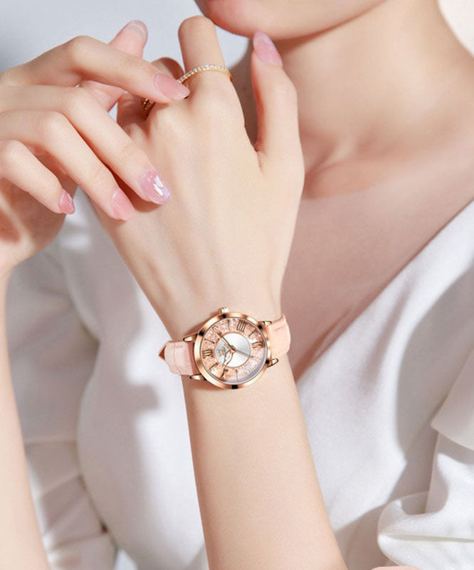 Women's Leather Quartz Watch Zircon Accent - OutfitLondon