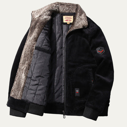 Relaxed Fit Corduroy Bomber Jacket for Men
