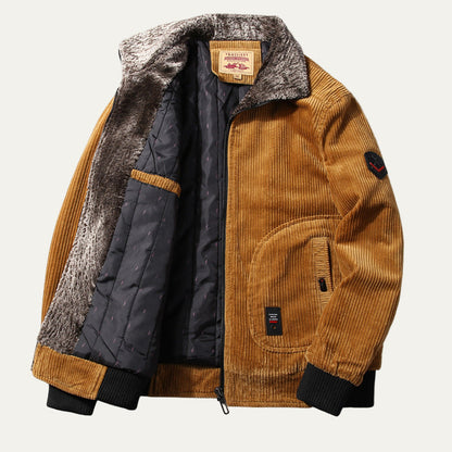 Relaxed Fit Corduroy Bomber Jacket for Men