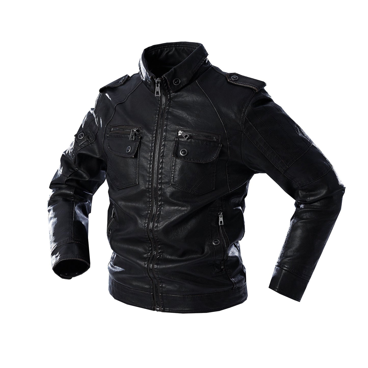 Relaxed Fit Brown Leather Biker Jacket