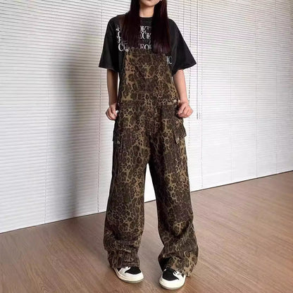 Retro Animal Print Loose Fit Jumpsuit