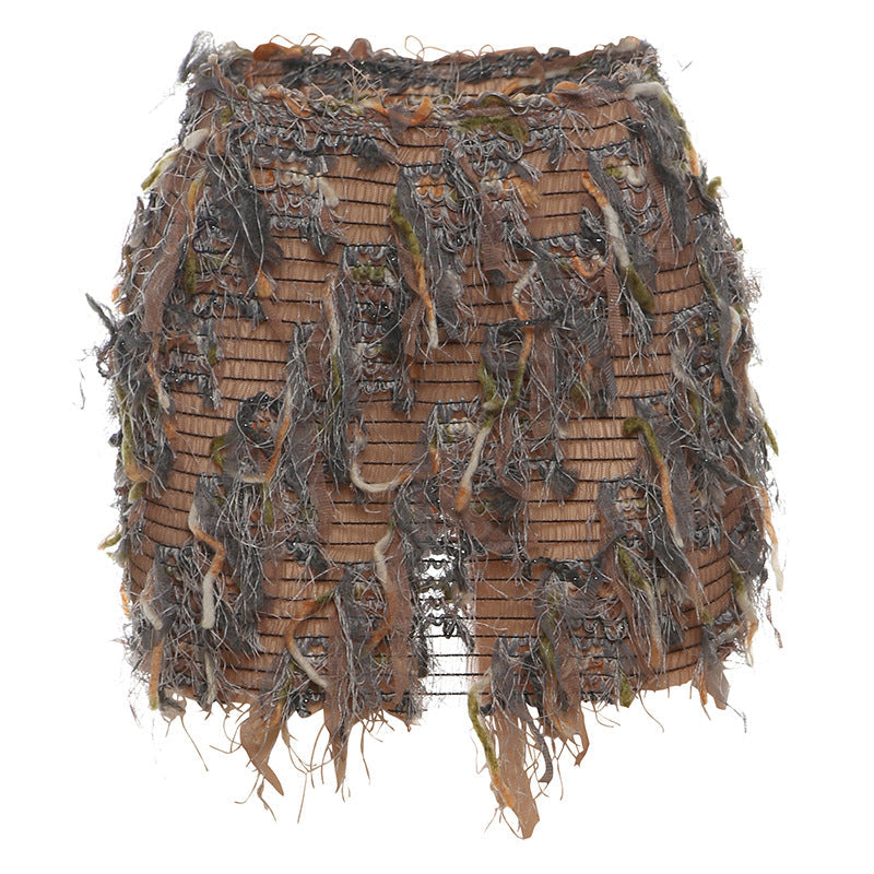 Fashionable High Waist Fringe Mini Skirt