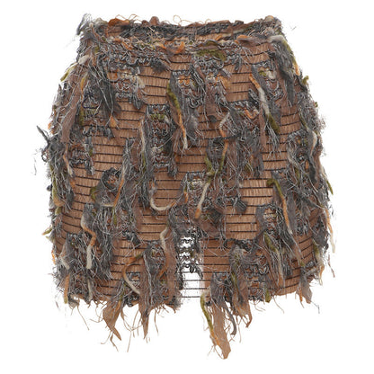 Fashionable High Waist Fringe Mini Skirt
