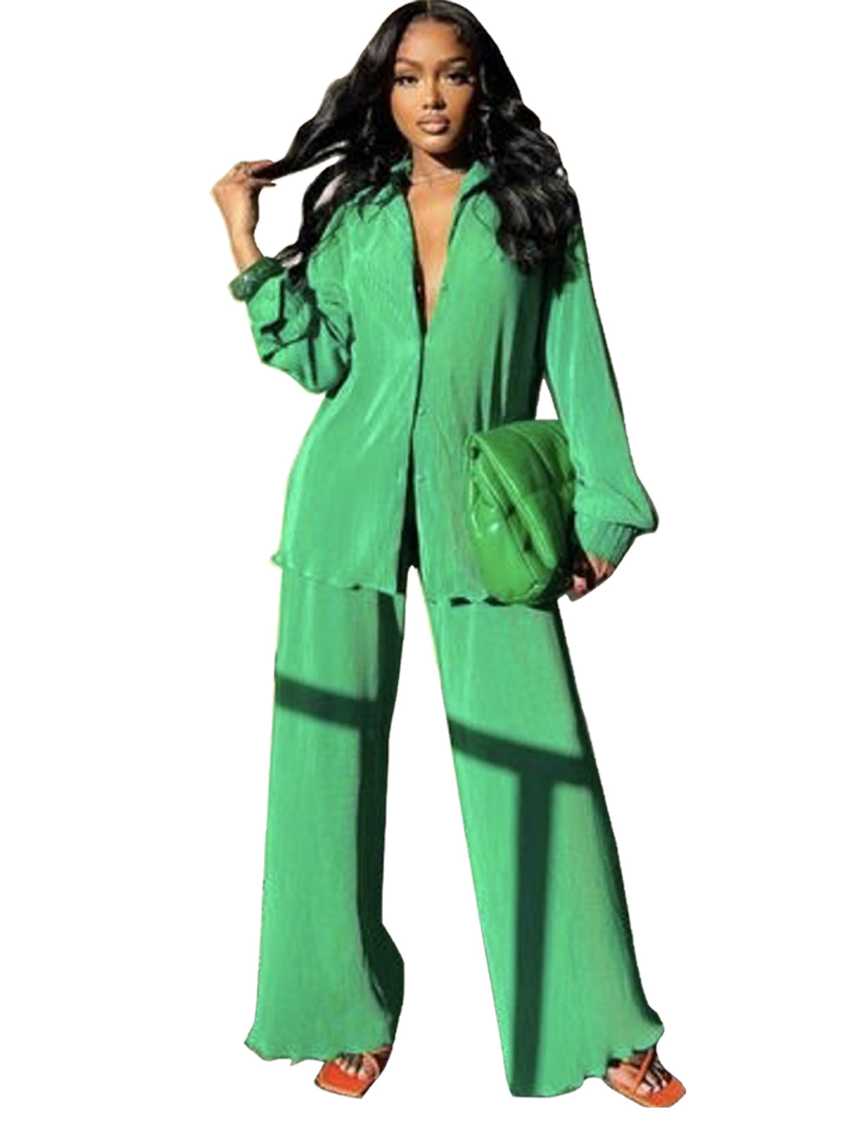 Women's Classic Collar Long Sleeve Pant Suit - OutfitLondon