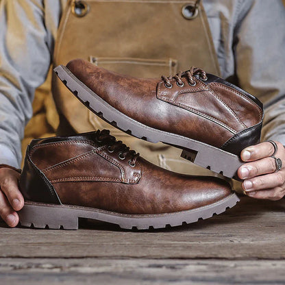 Durable Leather Lace Up Men's Boot - Strong Outsole - OutfitLondon