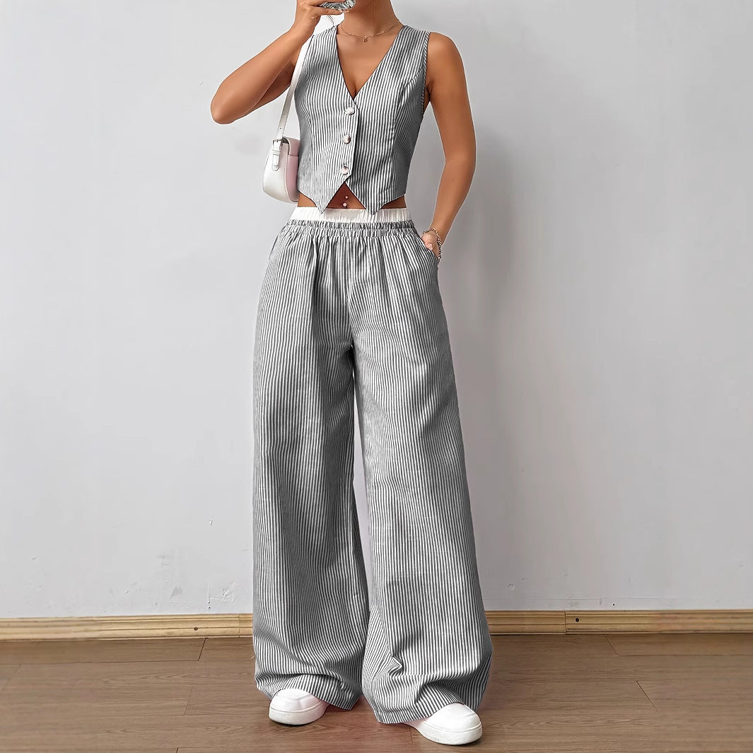 Classic Stripe Two-Piece Pantsuit Set - OutfitLondon