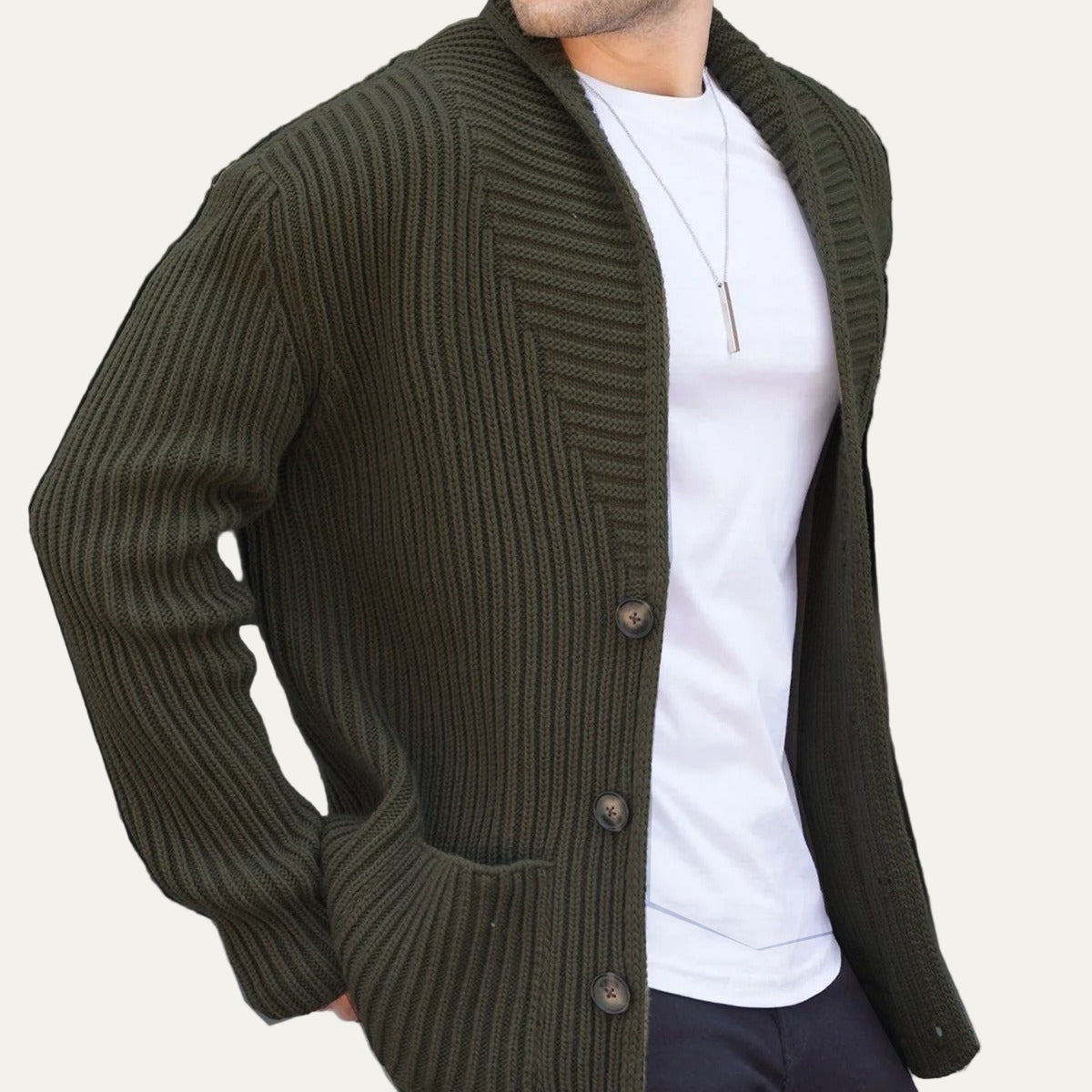 Men's Thick Cable Knit Open Front Cardigan