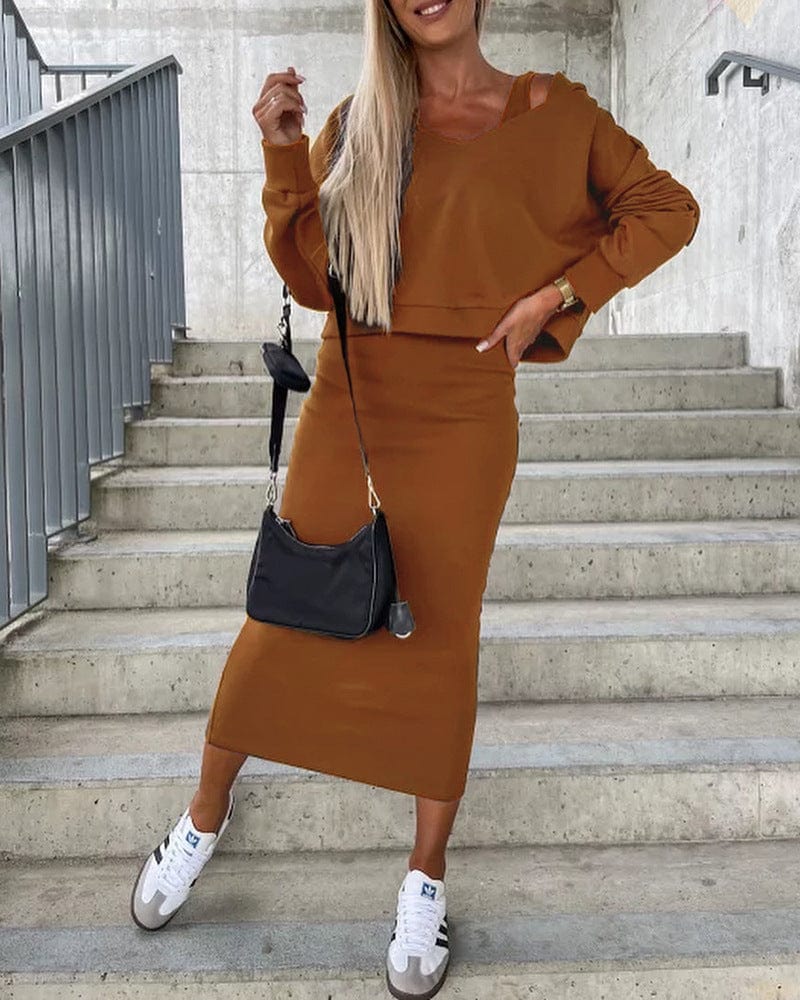 Autumn 2 Piece Dress and Cardigan Set
