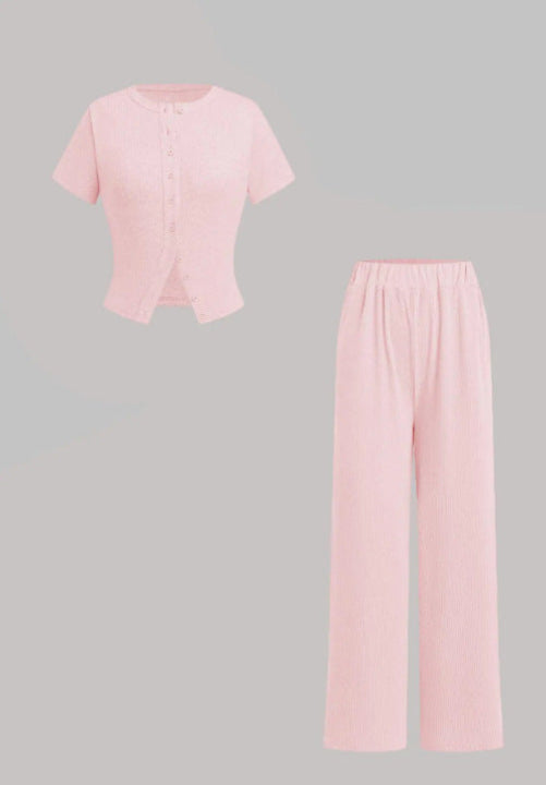 Relaxed Fit Button Front Shirt and Pants Set