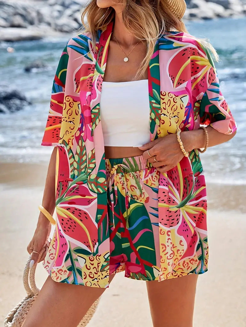 Cute Floral Tankini and Shorts Outfit